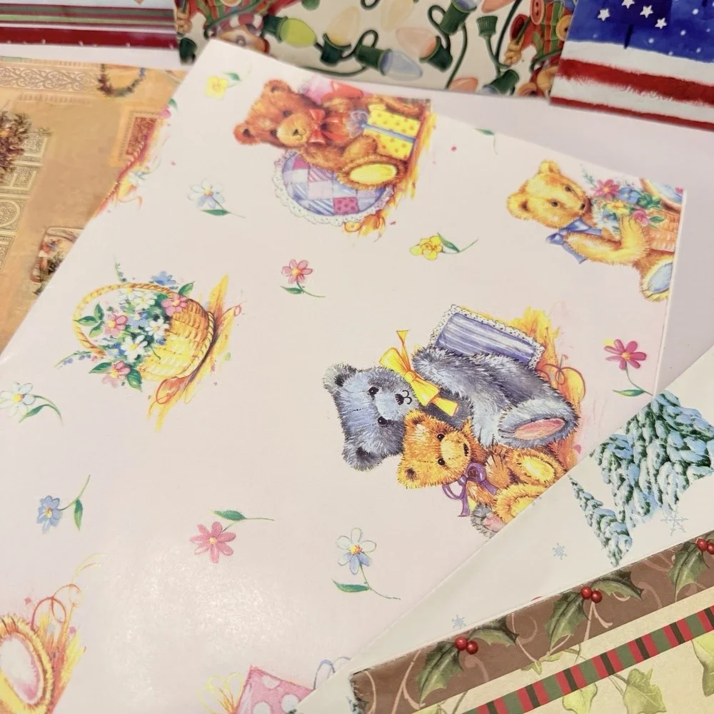 VTG Lot Wrapping Paper Mixed Patterns Sheets Kitsch Holiday Christmas MCM Retro